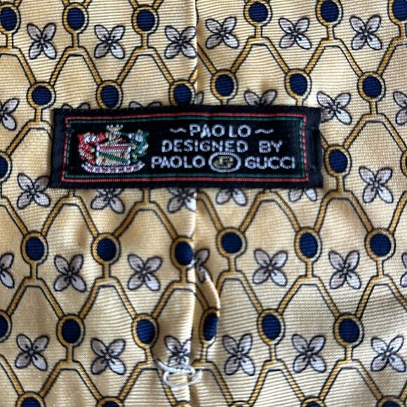 Paolo Designed By Paolo Gucci Geometric Yellow Blue 100% Silk Tie Made in Italy - Picture 6 of 8